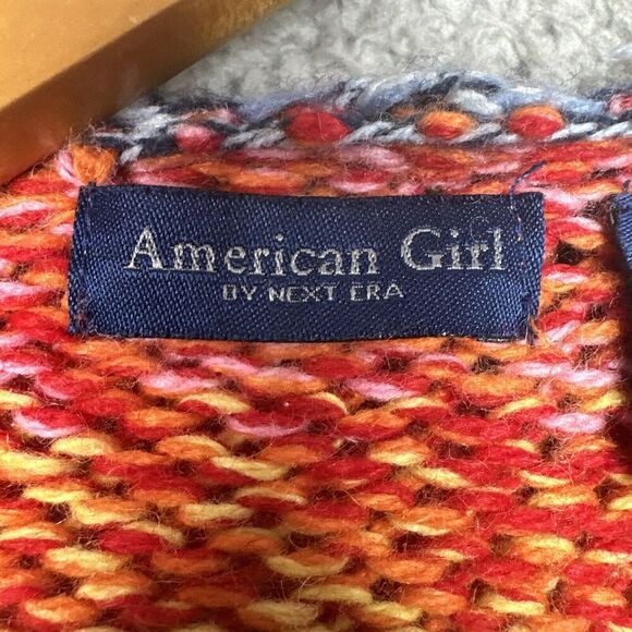 American Girl Girls L Cardigan Sweater Rainbow Stripe Wool Blend Fringe Hooded - Picture 9 of 12